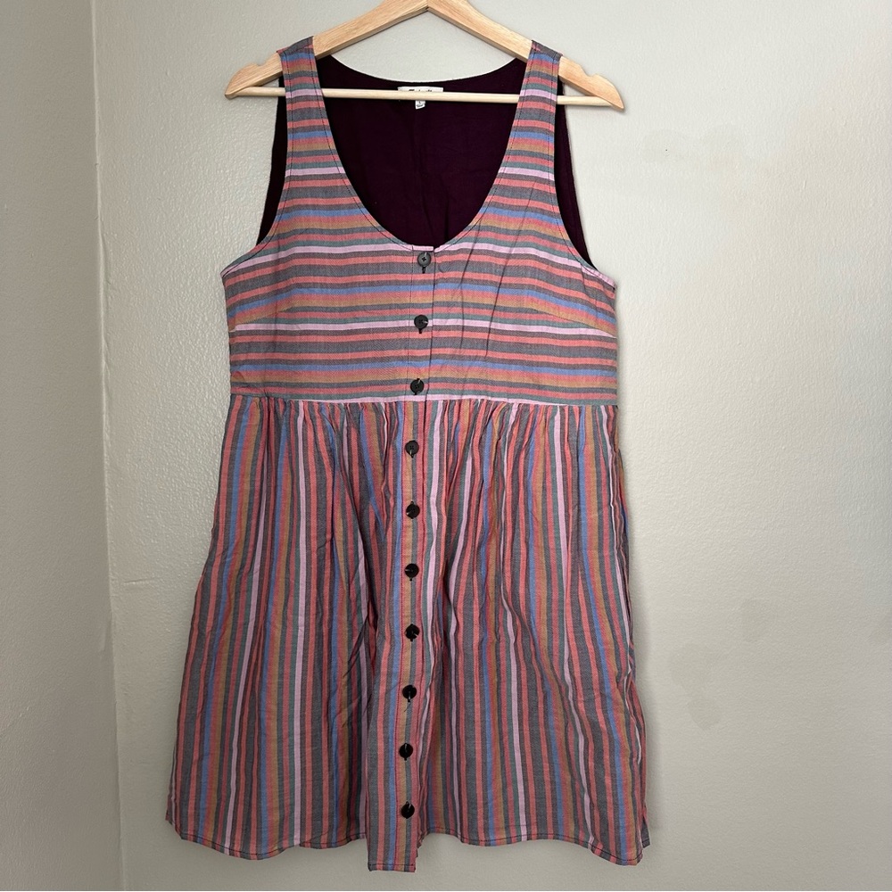 Madewell Scoopneck Tank Dress in Rainbow Stripe